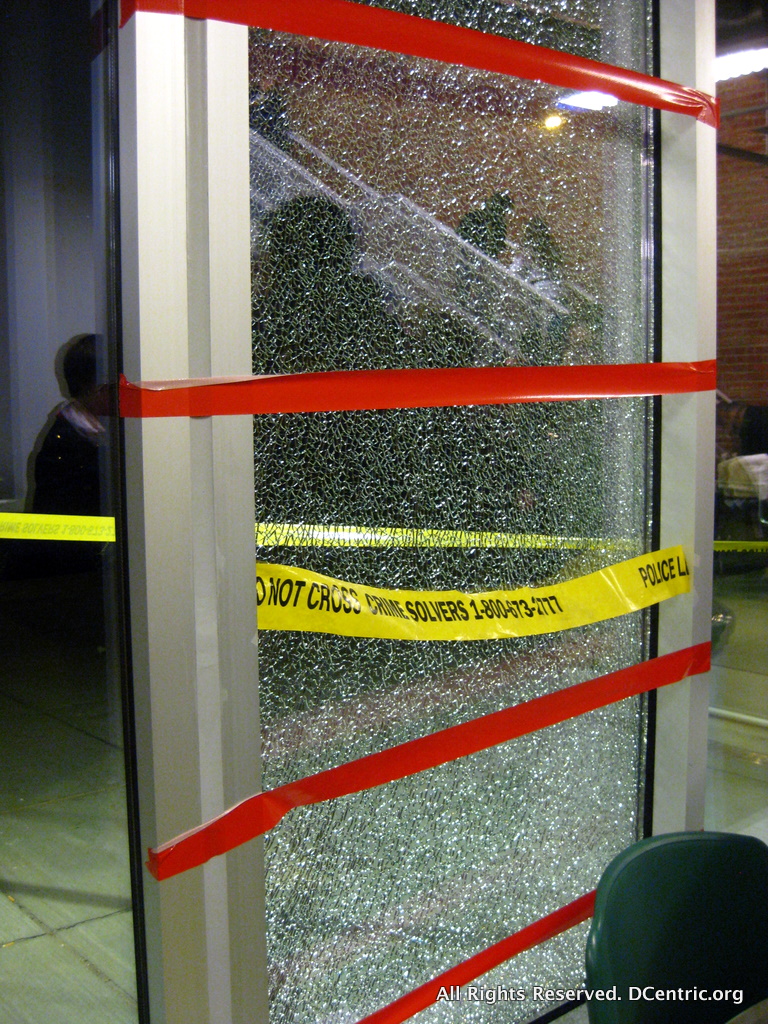 Someone outside fired a BB gun and shattered this window-- but everyone was okay.