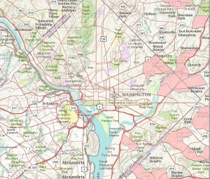 The pink areas are food deserts. In D.C., they are all located in Wards 5, 7 and 8.